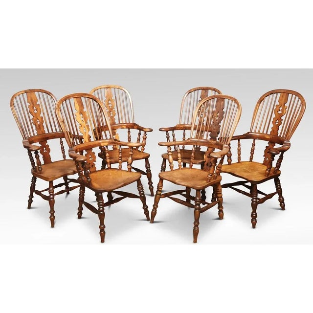 Wood 19th Century Yew Wood Windsor Armchairs, Set of 6 For Sale - Image 7 of 8