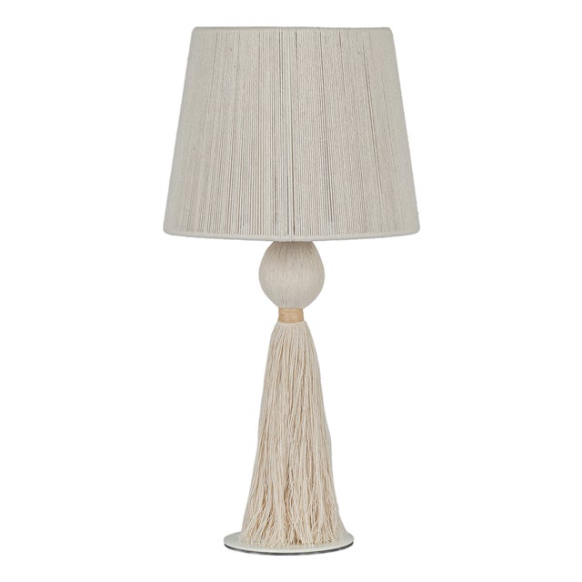 Samba White Cotton Tassel String Table Lamp For Sale