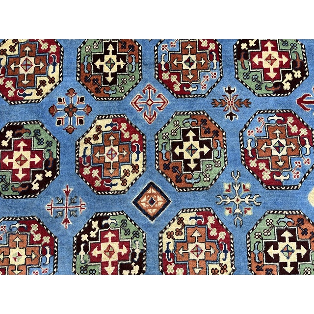 Blue Bokhara Wool Area Rug With Tribal Gul Motifs, 6'6" X 10'5" For Sale - Image 6 of 15