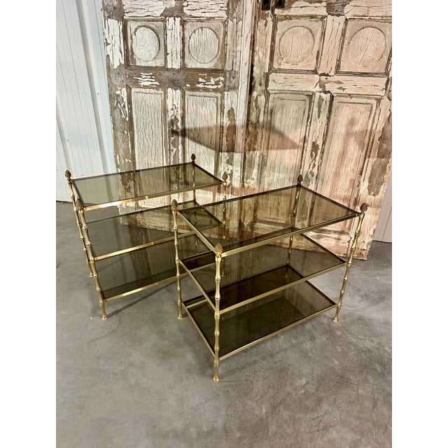 Gold Side Tables attributed to Maison Baguès, 1950, Set of 2 For Sale - Image 8 of 11