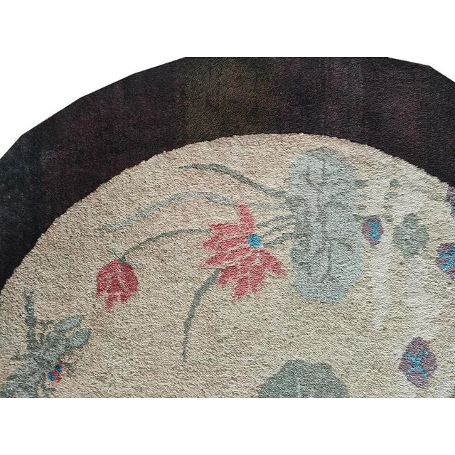 Art Deco 1920s Ivory Dragonfly Antique Round Chinese Art Deco Carpet 3' X 3' Knotted Wool Rug For Sale - Image 3 of 6