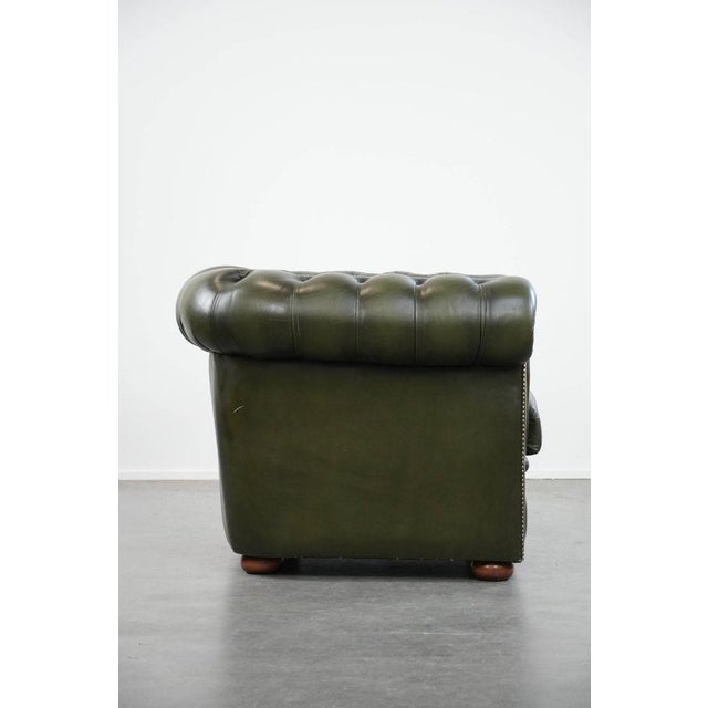 Chesterfield Club Chair in Green Cowhide Leather For Sale - Image 3 of 18