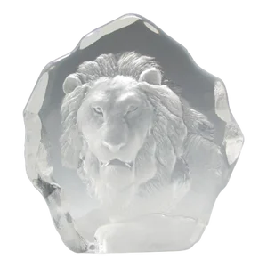 Vintage Mats Jonasson for Kosta Boda Crystal Lion Paperweight Sculpture, Signed