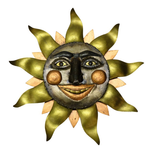 Sun Burst Face Wall Art in the Style of Sergio Bustamante For Sale