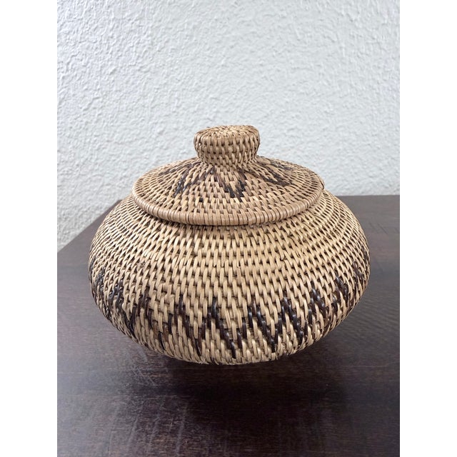 Vintage Hand-Woven Nito Vine Trinket Boxes & Basket Lot - Set of 4 For Sale - Image 4 of 12