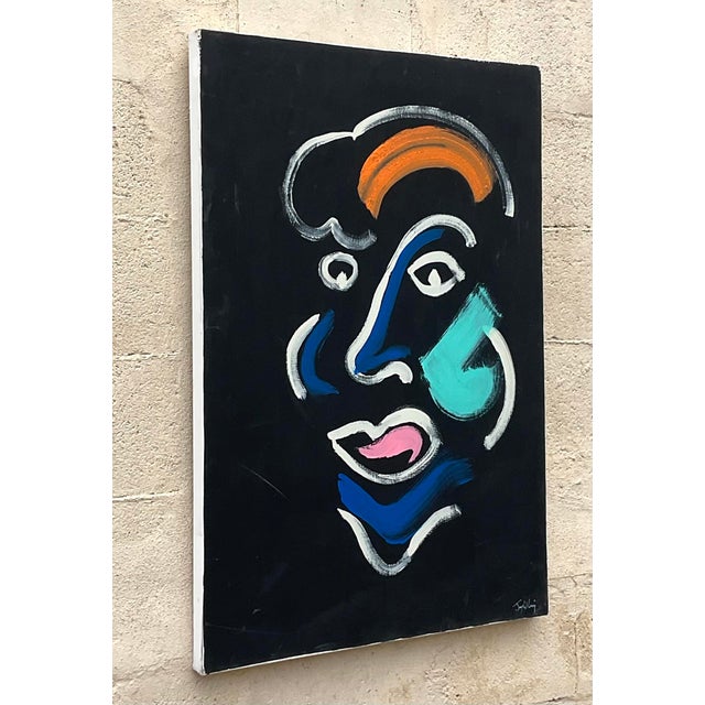 Abstract Vintage Boho Original Abstract Portrait Oil Painting on Canvas For Sale - Image 3 of 6