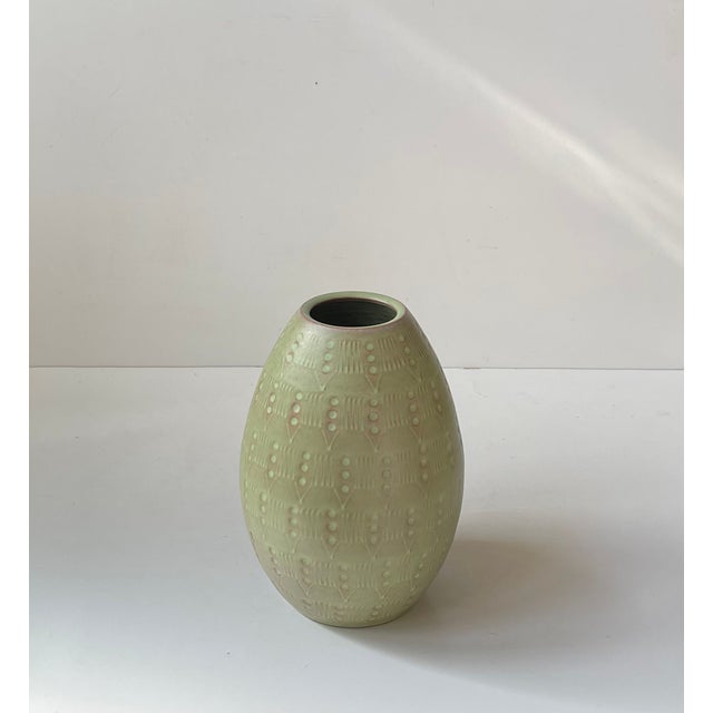 Ovoid Ceramic Vase in Green Glaze, 1960s For Sale - Image 9 of 9