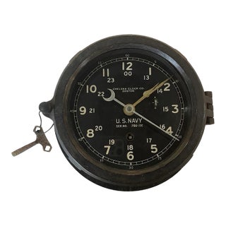 Authentic Wwii Chelsea Clock Co. u.s. Navy Deck Clock in Original Bakelite Case With Key For Sale