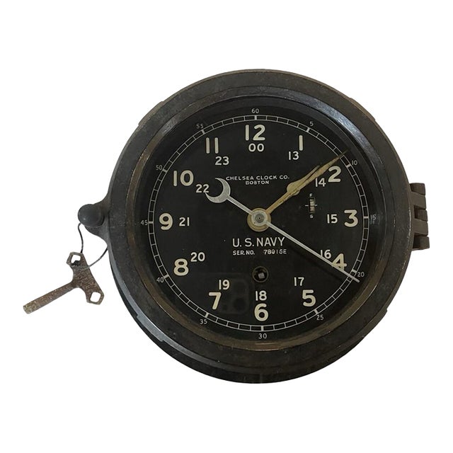 Authentic Wwii Chelsea Clock Co. u.s. Navy Deck Clock in Original Bakelite Case With Key For Sale