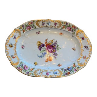 Early 20th Century Floral and Gold Hand Painted Serving Platter For Sale