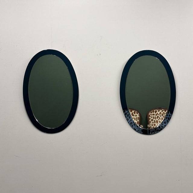 Italian Blue Oval Mirrors attributed to Cristal Arte by Gio Ponti, 1970s, Set of 2 For Sale - Image 6 of 14