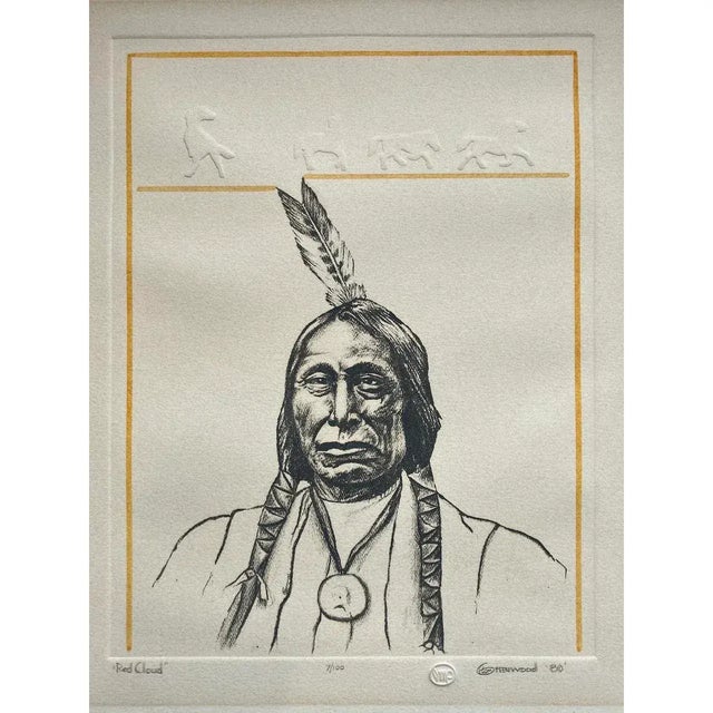 Tom Greenwood "Red Cloud" Limited Edition Embossed Lithograph W/ Watercolor C.1989 Hand embellished with yellow watercolor...