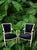 The perfect classic small French arm chairs, a creamy wood finish with a resent new upholstery navy blue velvet.