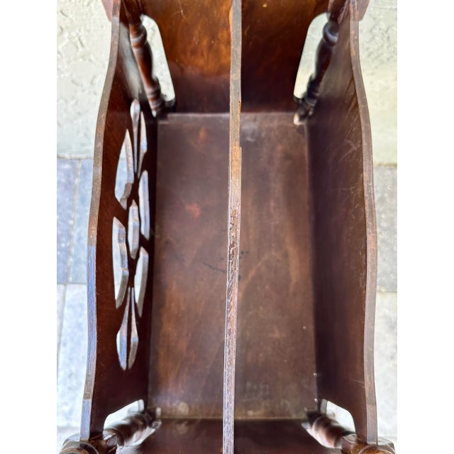 Wood Vintage Mid 1900s Tall Mahogany Wood Magazine/Newspaper Rack/Stand With Turned Spindle Legs For Sale - Image 7 of 8