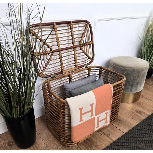 Italian Bohemian Riviera Bamboo and Rattan Basket, 1960s For Sale - Image 4 of 11