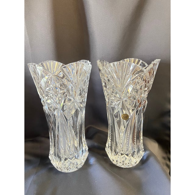 French Pair French Cristal D’Arques Cut Crystal Starburst Vases For Sale - Image 3 of 6