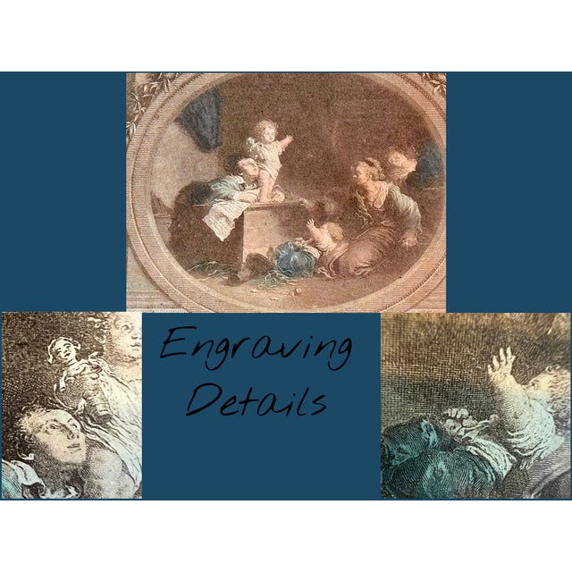 Antique French Silk Serving Tray-Hand Colored Stipple Engraving-Fragonard-Vanity For Sale - Image 4 of 11