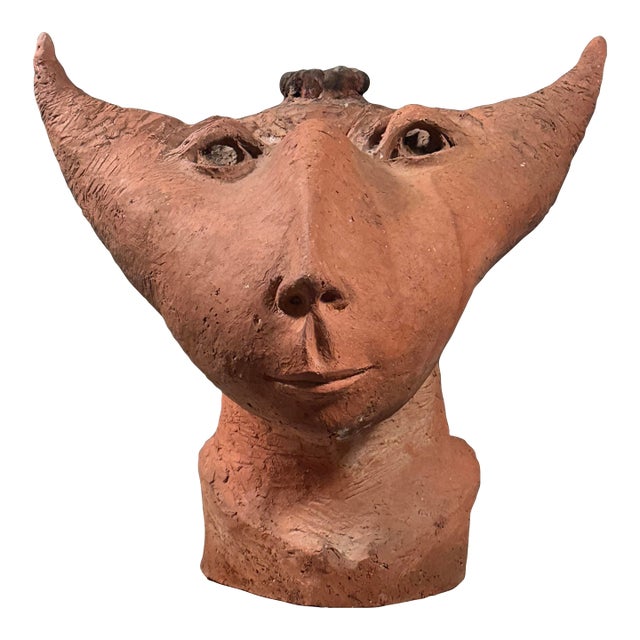 Vintage Surrealist Minotaur Terracotta Portrait Candelabra For Sale