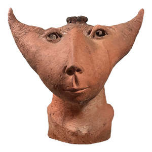 Vintage Surrealist Minotaur Terracotta Portrait Candelabra