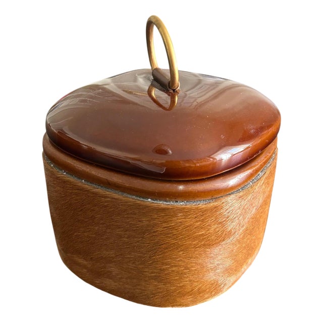 Ceramic and Leather Box from Longchamp, 1950s For Sale