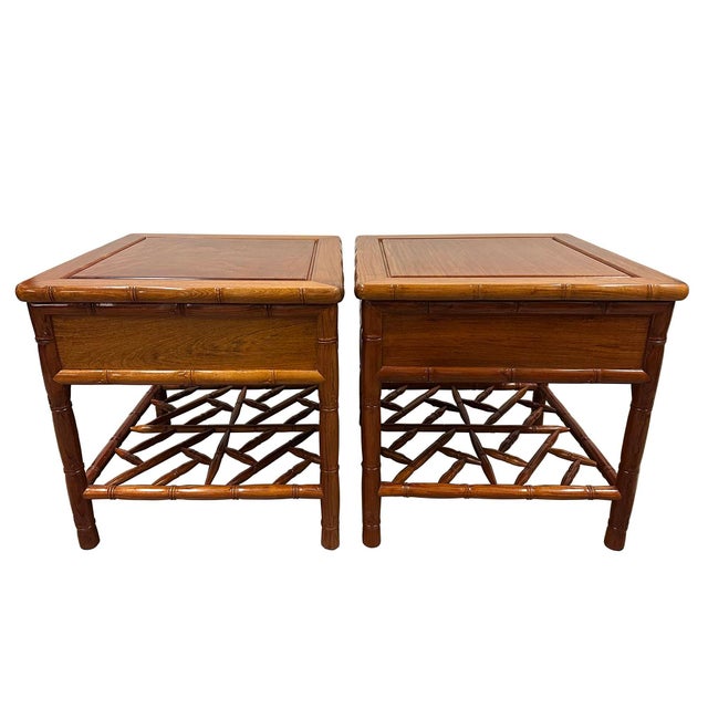 Mid 20th Century Pair of Vintage Chinese Carved Rosewood Night Stand/End Table For Sale - Image 12 of 13