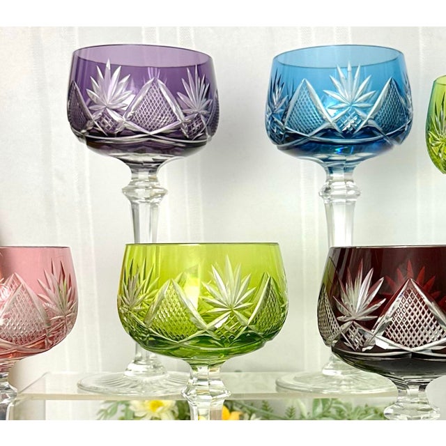 Mid 20th Century Val St Lambert Berncastle Cut to Clear Wine Hocks - Set of 6 For Sale In Phoenix - Image 6 of 9