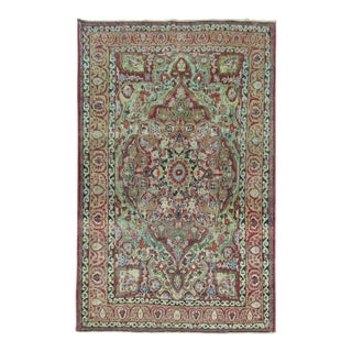 19th Century Zabihi Collection Botanical Celadon Green Kerman Rug - 3'10" x 5'9" For Sale