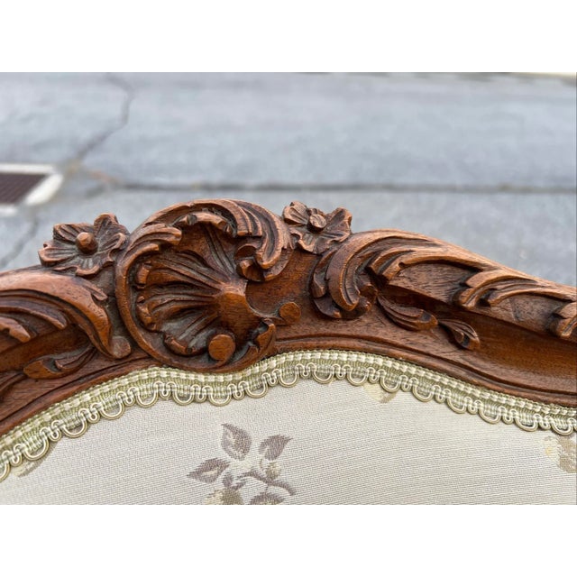 Pair of Carved Walnut French Louis XV Style Fauteuil Armchairs 1940s For Sale - Image 9 of 12
