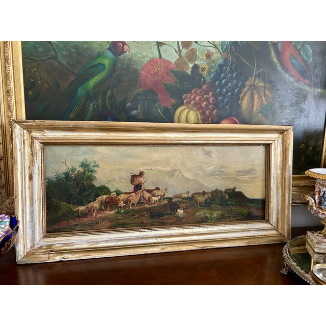 Late 19th Century 19th Century Oil on Canvas ~ Shepherd With Sheep For Sale - Image 5 of 9