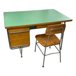 1960s Kem Weber Trimline for Heywood Wakefield Desk and Chair - Set of 2 For Sale