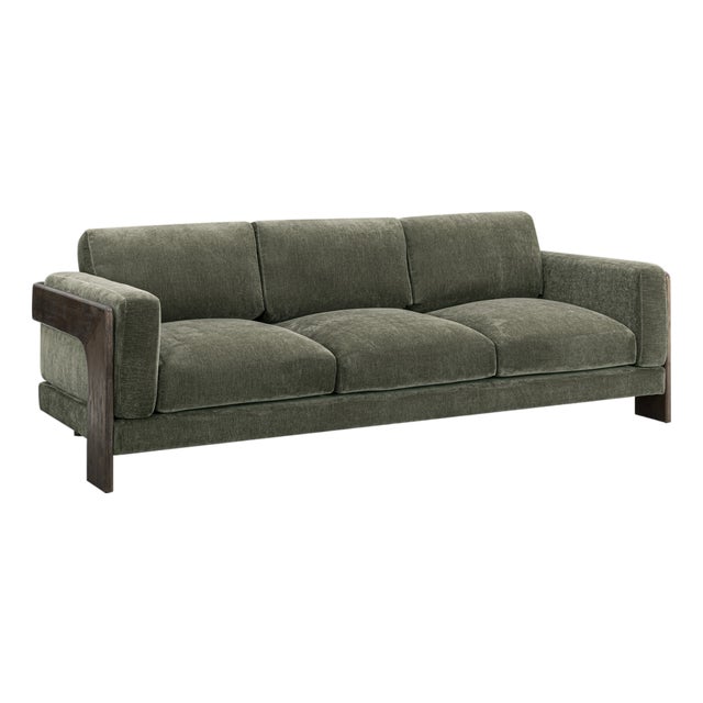 Elyn Olive Green Upcycled Chenille Sofa For Sale