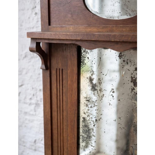 Antique French Provincial Carved Oak Hall Mirror with Beveled Glass and Shelf, 1890 For Sale - Image 9 of 15