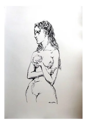 Léonard Foujita - Eve With an Apple - Original Lithograph