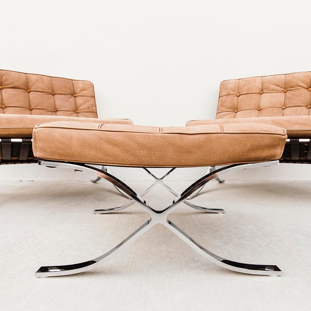 Bauhaus Barcelona Lounge Chairs & Ottoman by Mies Van Der Rohe - 3 Pieces For Sale - Image 3 of 12