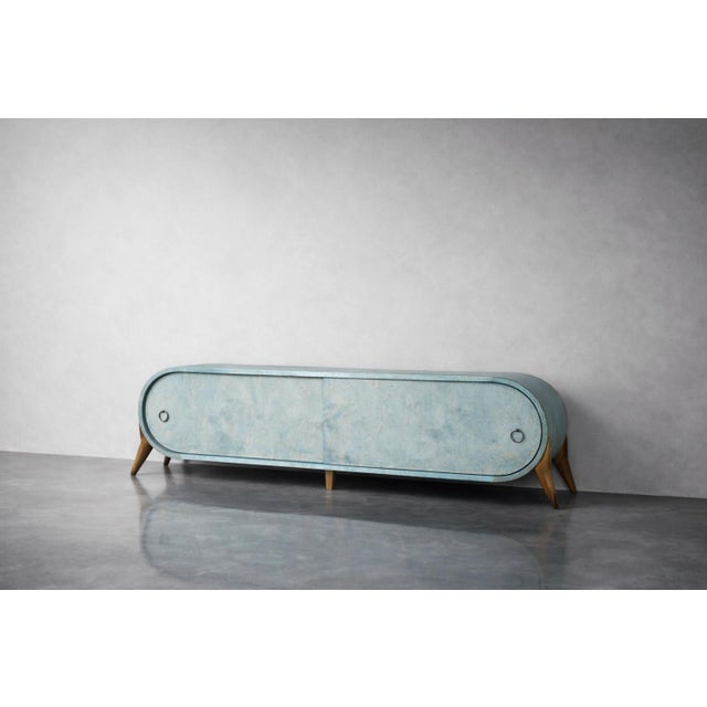 Mid-Century Modern Mid-Century Modern Italian Turquoise Streamline Sideboard in Birch, 1960s For Sale - Image 3 of 18