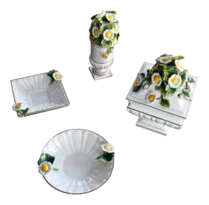 Vintage Imported Daisy Italian Art Pottery Hand-Painted Ceramic Pieces- 4 Pieces