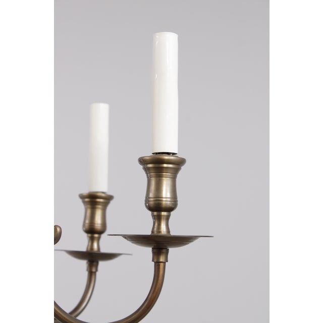 1970s Colonial Style Brass 6 Light Chandelier For Sale - Image 10 of 12