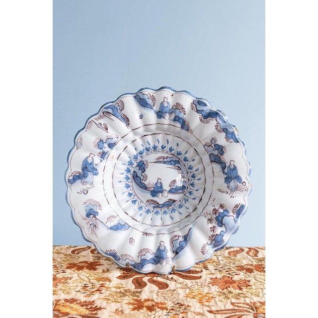 Blue Blue and White Lobed Chinoiserie Dish, 1700s For Sale - Image 8 of 8