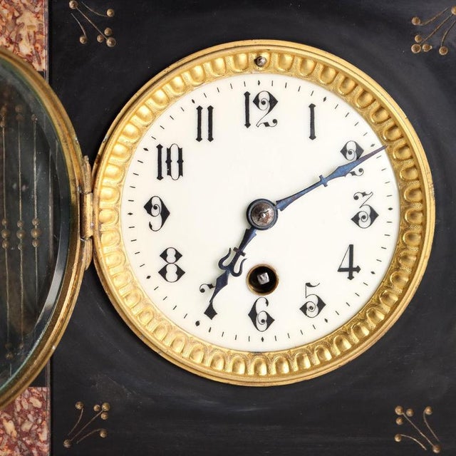 Marble & Gilt Clock with Candleholders, Set of 3 For Sale - Image 4 of 14