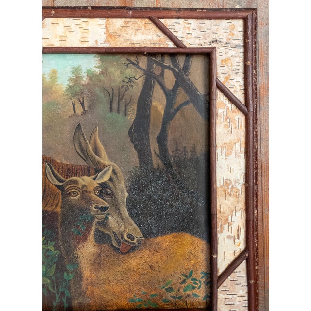 Early 20th Century Rustic Adirondack Cabin Folk Art Painting of Deer For Sale - Image 4 of 15