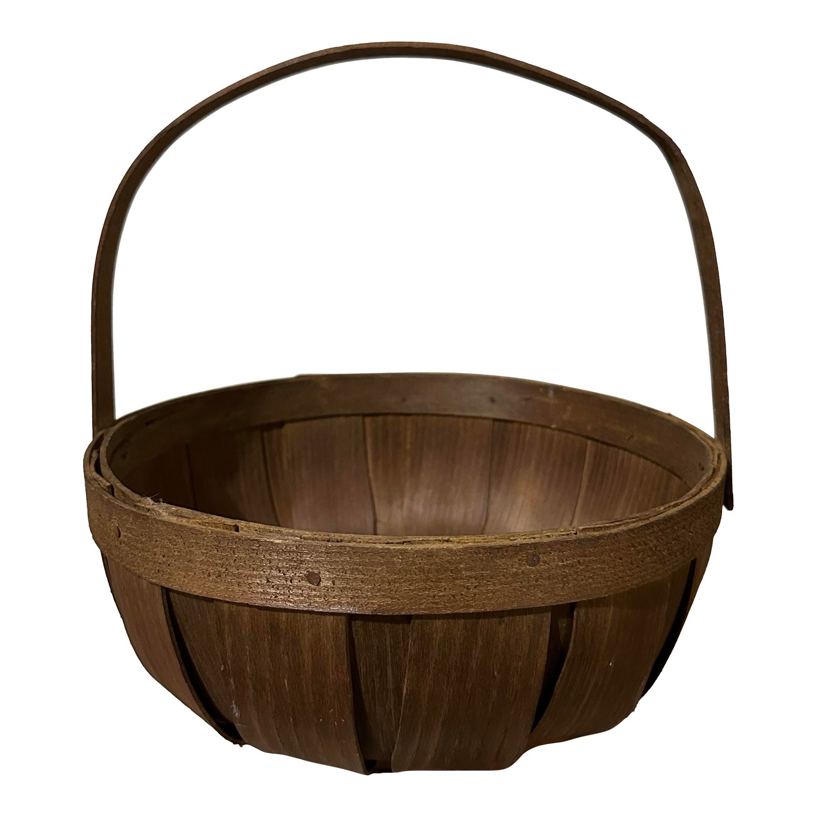 Vintage Mid 20th Century Wood Planks Gathering Basket | Chairish