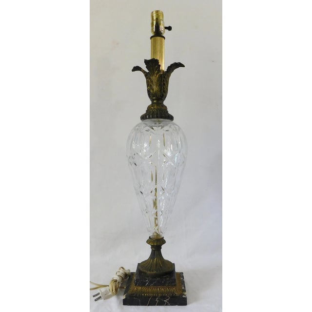 Vintage Mid-Century Tall Cut Crystal Marble Base Gold Metal Table Lamp For Sale In West Palm - Image 6 of 12