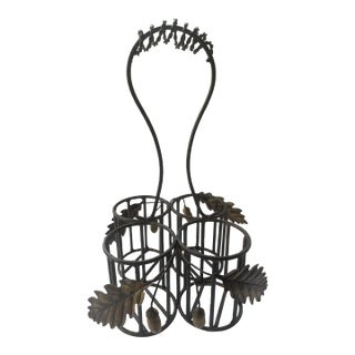 Wrought Iron Wine Bottle Holder Carrier Vineyard Winery Decorative Display For Sale