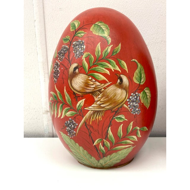 Late 20th Century Large Painted Bird Red Eggs - Set of 2 For Sale - Image 5 of 12
