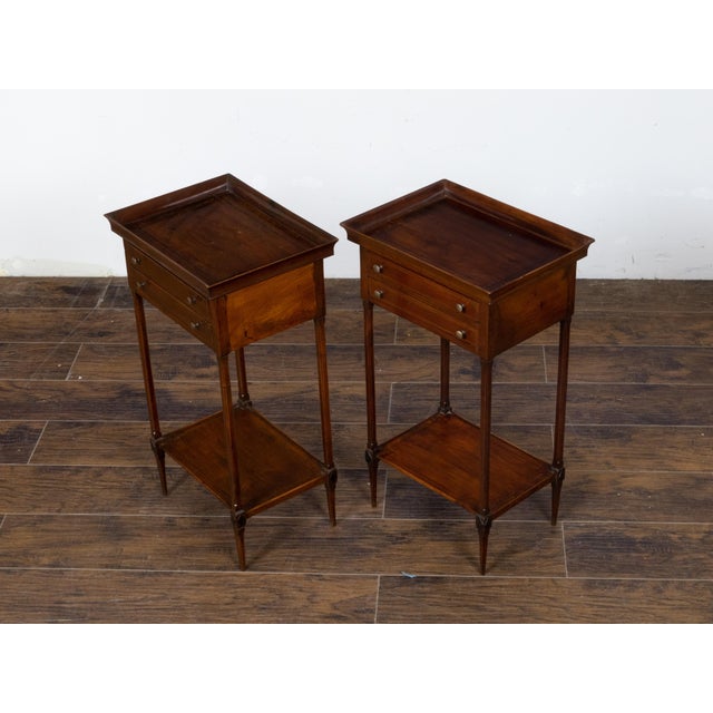 Pair of French 19th Century Mahogany Tray Top Bedside Tables with Two Drawers For Sale - Image 10 of 12