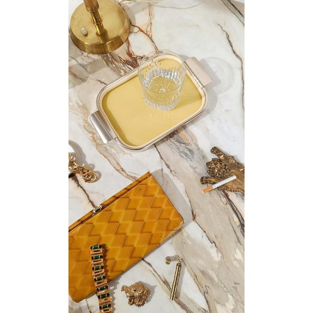 Mid 20th Century Italian Tray in Gilt Aluminum and Butter Yellow Glass, 1960s For Sale - Image 3 of 18