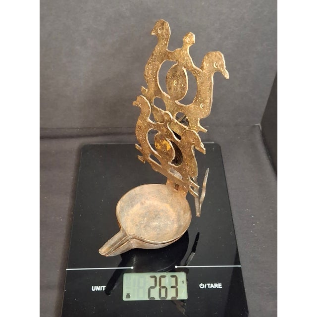 Rare 18th C Wrought Iron Double Crusie Phoebe Grease Lamp Bird Motif Folk Art For Sale - Image 18 of 18