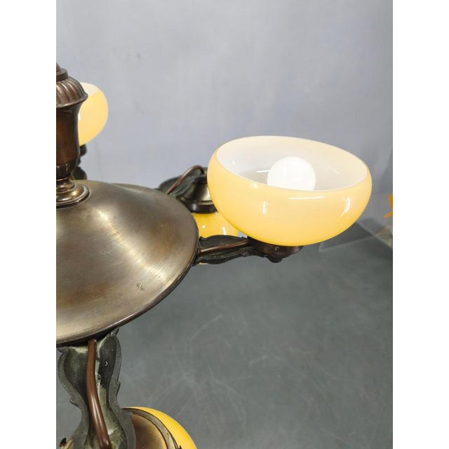 Art Deco Czech Brass Chandelier with Cream Glass, 1920s For Sale - Image 12 of 14