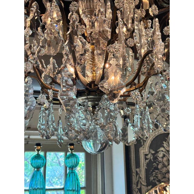 Gold 19th Century French Louis XV Bronze and Crystal Chandelier For Sale - Image 8 of 10