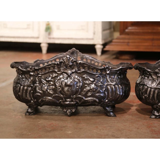 Pair of 19th Century French Louis XV Cast Iron Jardinières Signed Dechenard For Sale - Image 4 of 10
